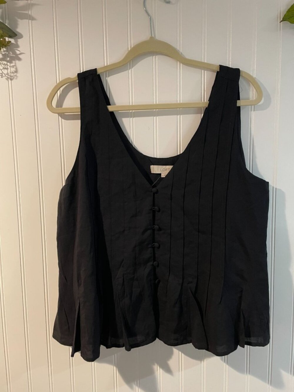 Ann Taylor Loft Black Sleeveless Peplum Top With Button Details